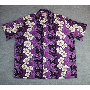 Hilo Hattie Hawaiian Shirt Men 3XL XXXL Purple Floral 100% Cotton Made USA